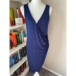 NWT LEITH Navy Blue V-Neck Tank Side Ruched Midi Dress Size XL